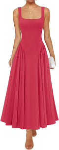 Womens 2026 Summer Sleeveless Square Neck Sundress Casual Long Flowy A Line Beach Vacation Maxi Dresses